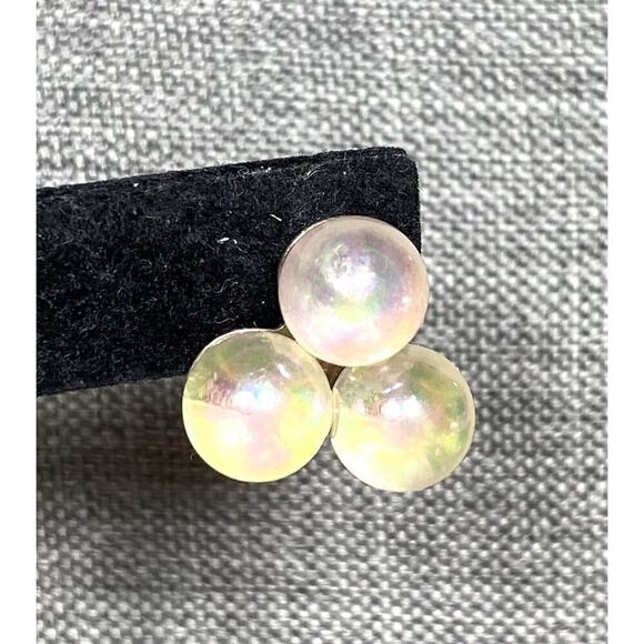 Screw Back Earrings Glass AB Beads Cluster Silver Tone Vintage Estate - Picture 9 of 14